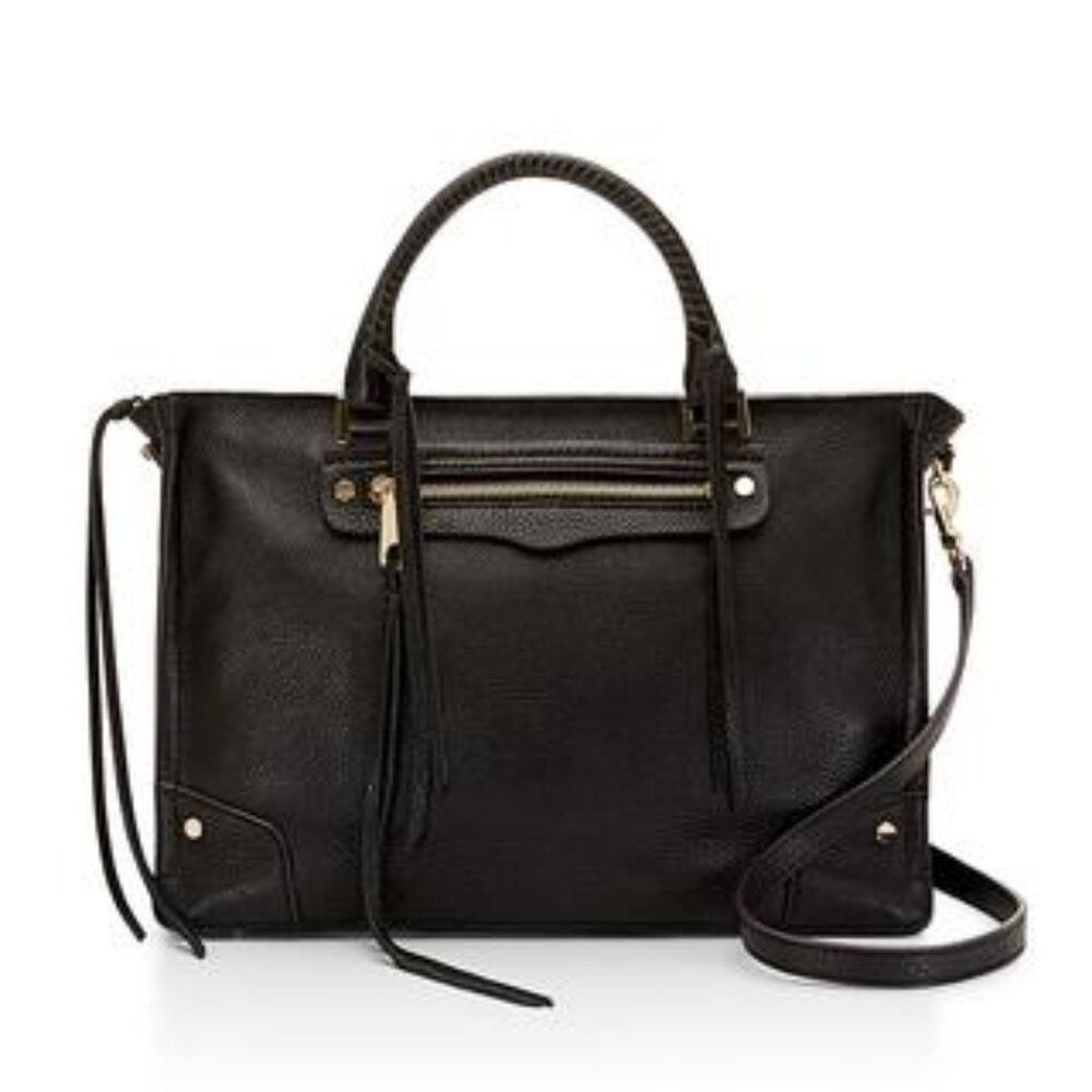 Rebecca Minkoff HS161PBS31 Regan Leather Satchel in Black W/ Gold Hardware NWT